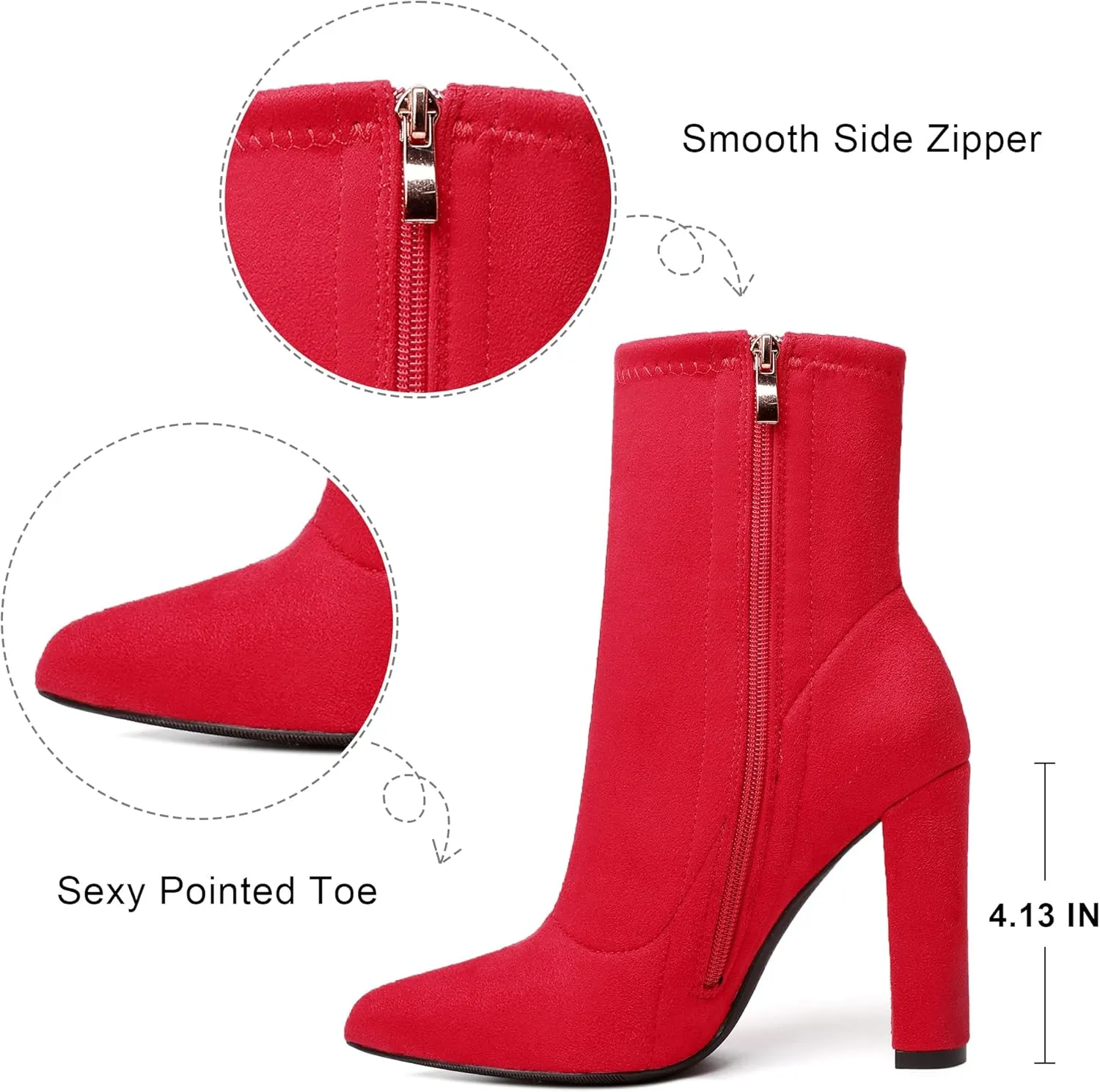 risdoada Women's Sock Boots Chunky Heel Ankle Booties Elastic Suede Pointed Toe Fall Winter High Heeled Mid Calf Boots