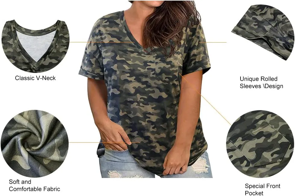RITERA Plus Size Tops For Women Summer T Shirts V Neck Short Sleeve Casual Basic Tee with Front Pocket XL-5XL