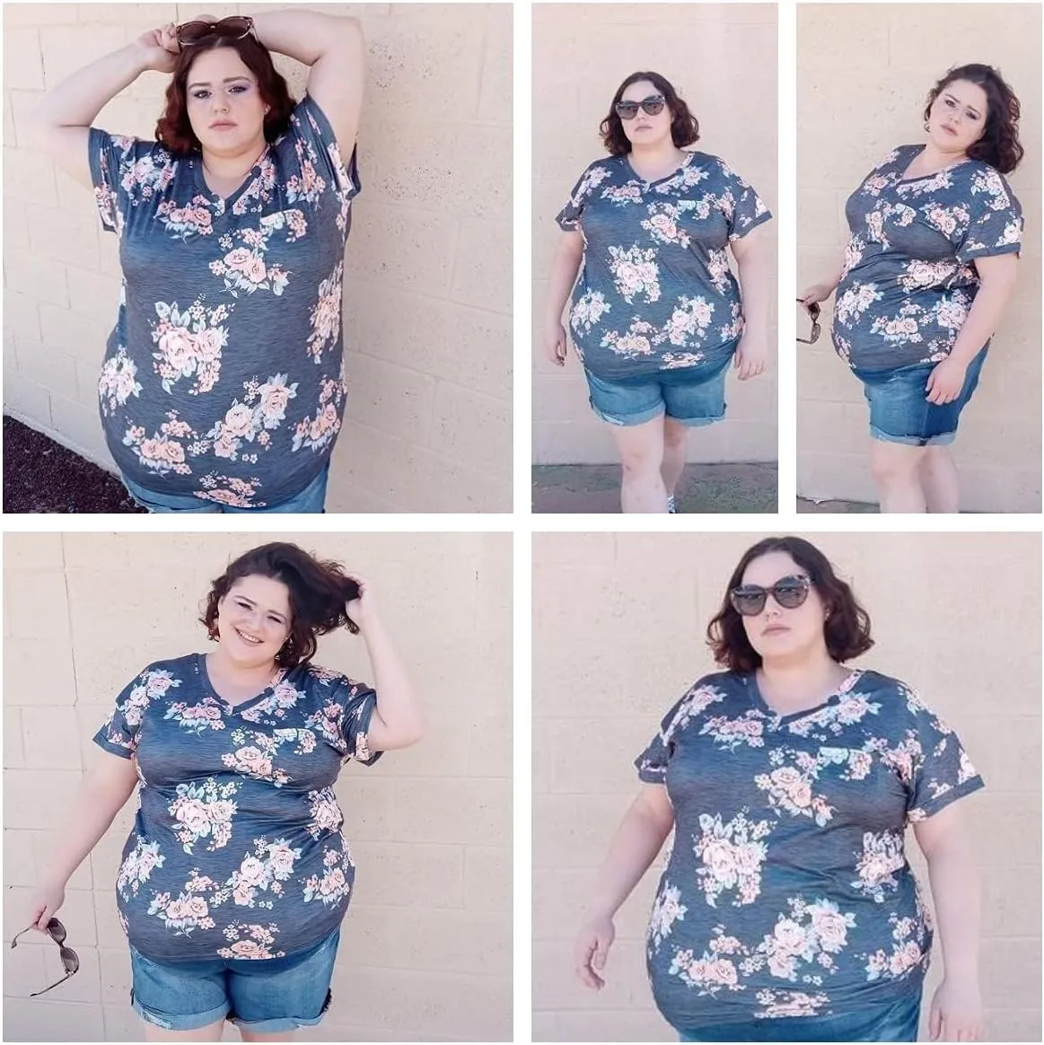 RITERA Plus Size Tops For Women Summer T Shirts V Neck Short Sleeve Casual Basic Tee with Front Pocket XL-5XL