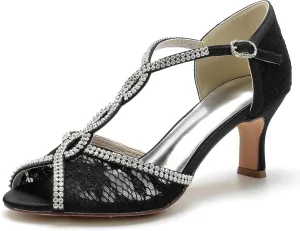 Roimaash Elegant Peep Toe Wedding Sandals Criss Cross Block High Heels