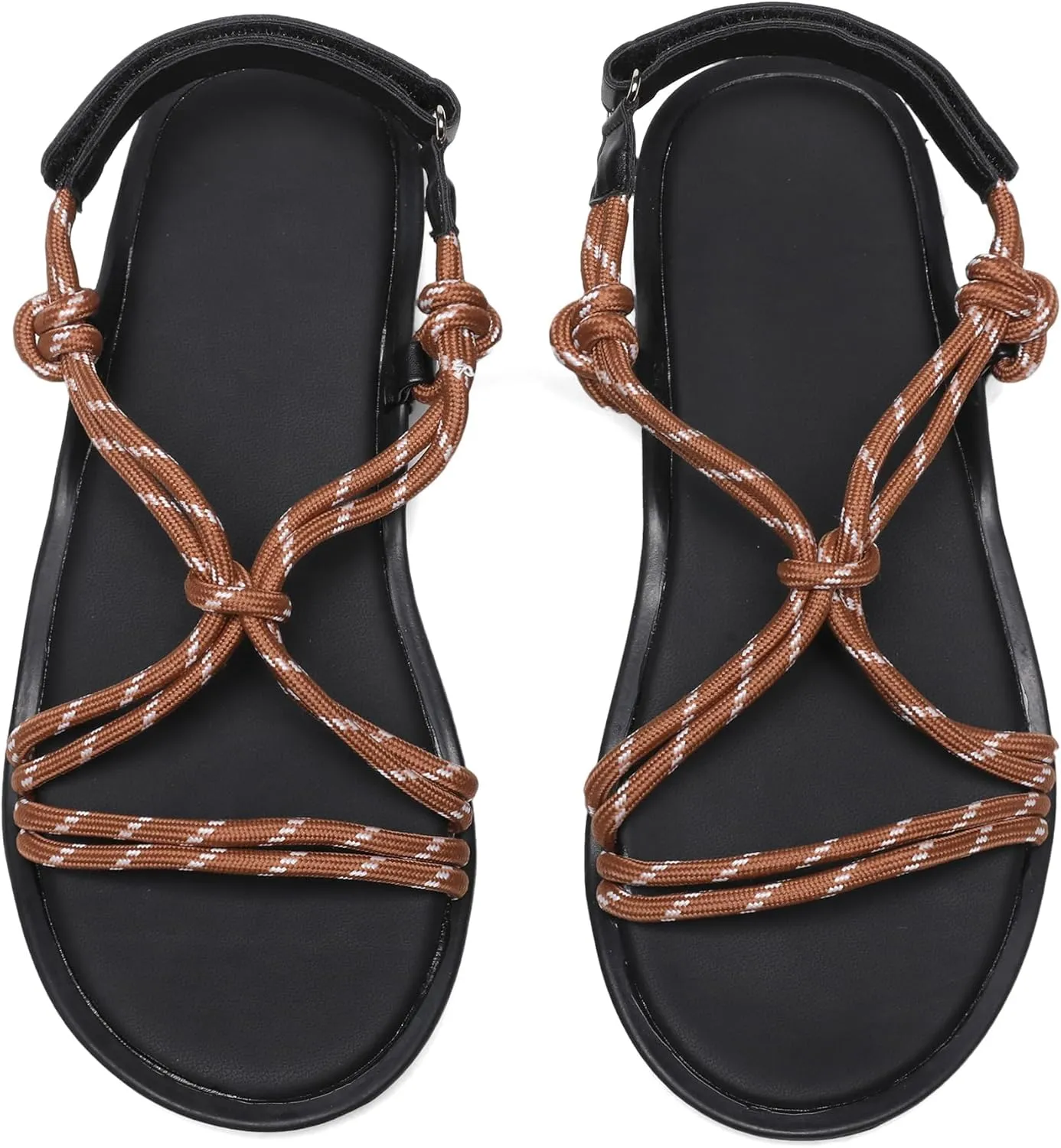 Rope Flats Sandals for Women Adjustable Comfortable Slip on Open Toe Cross Rope Flats Women.