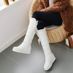 SACFOF Womens Winter Snow Boots Waterproof Long Booties Furry Mid Calf Warm Plush Lined Lace Up Comfort Snow Boots