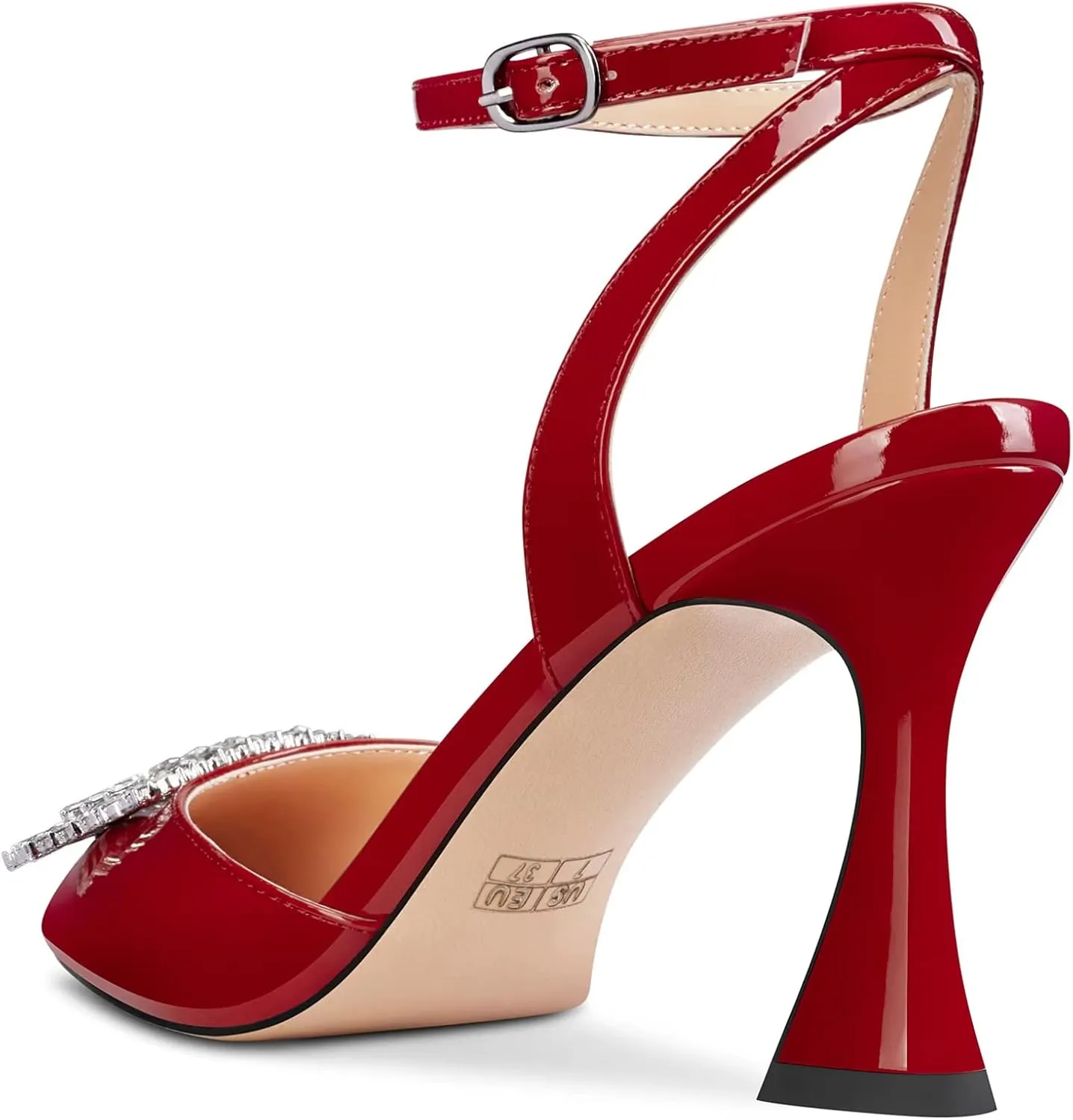 Saekcted Women Chunky Block High Heel Pointed Toe Sandals Ankle Strap Rhinestone Crystal Party Cute Shoes