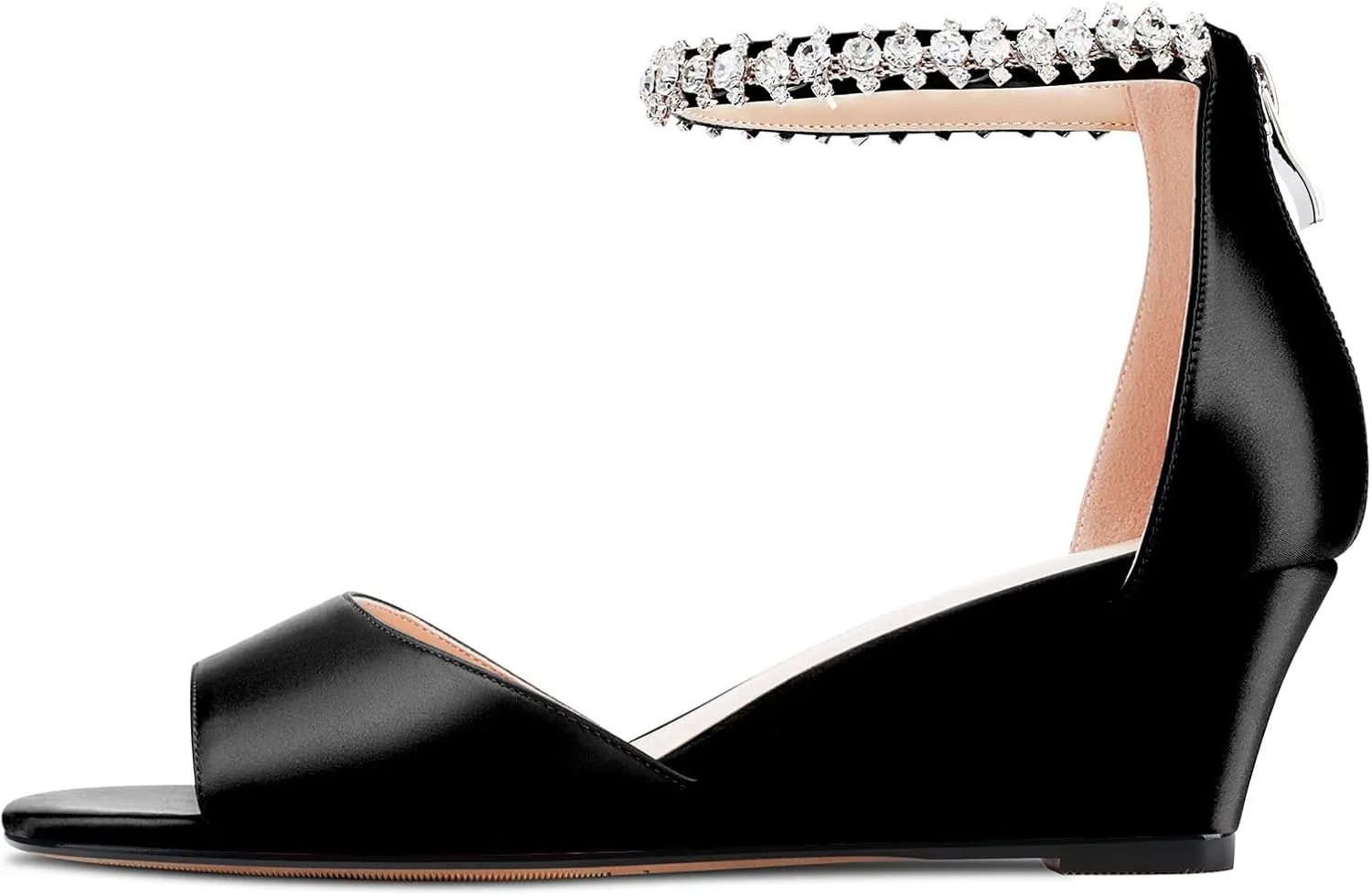 Saekcted Women Chunky Block Wedge Mid Heel Peep Open Toe Sandals Ankle Strap Diamond Crystal Wedding Party Dress 2.0 Inches Heels