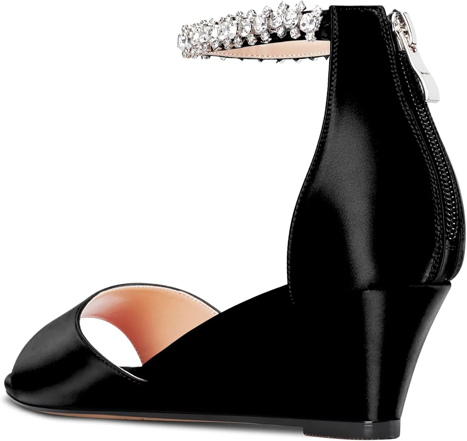 Saekcted Women Chunky Block Wedge Mid Heel Peep Open Toe Sandals Ankle Strap Diamond Crystal Wedding Party Dress 2.0 Inches Heels