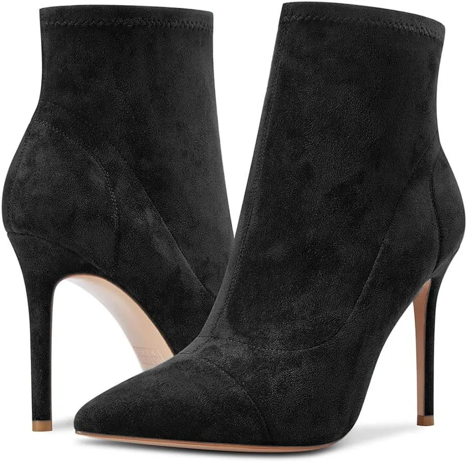 Saekcted Women High Heel Stiletto Pointed Toe Ankle Boots Short Bootie Slip-on Classic Dress Office Party Boots 3.9 Inches Heels