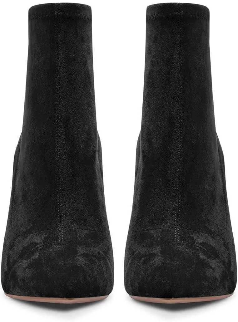 Saekcted Women High Heel Stiletto Pointed Toe Ankle Boots Short Bootie Slip-on Classic Dress Office Party Boots 3.9 Inches Heels