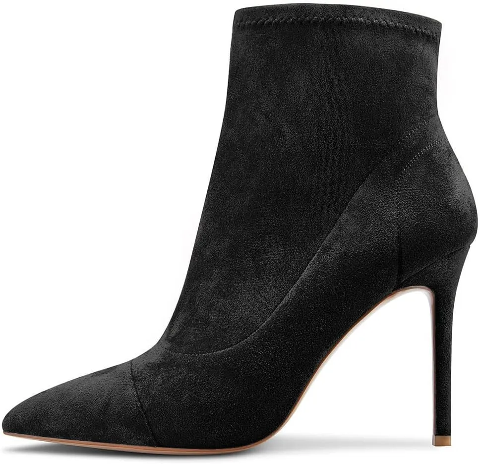 Saekcted Women High Heel Stiletto Pointed Toe Ankle Boots Short Bootie Slip-on Classic Dress Office Party Boots 3.9 Inches Heels