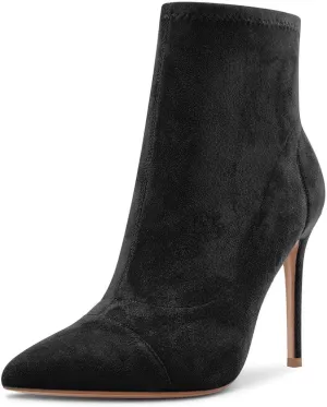 Saekcted Women High Heel Stiletto Pointed Toe Ankle Boots Short Bootie Slip-on Classic Dress Office Party Boots 3.9 Inches Heels