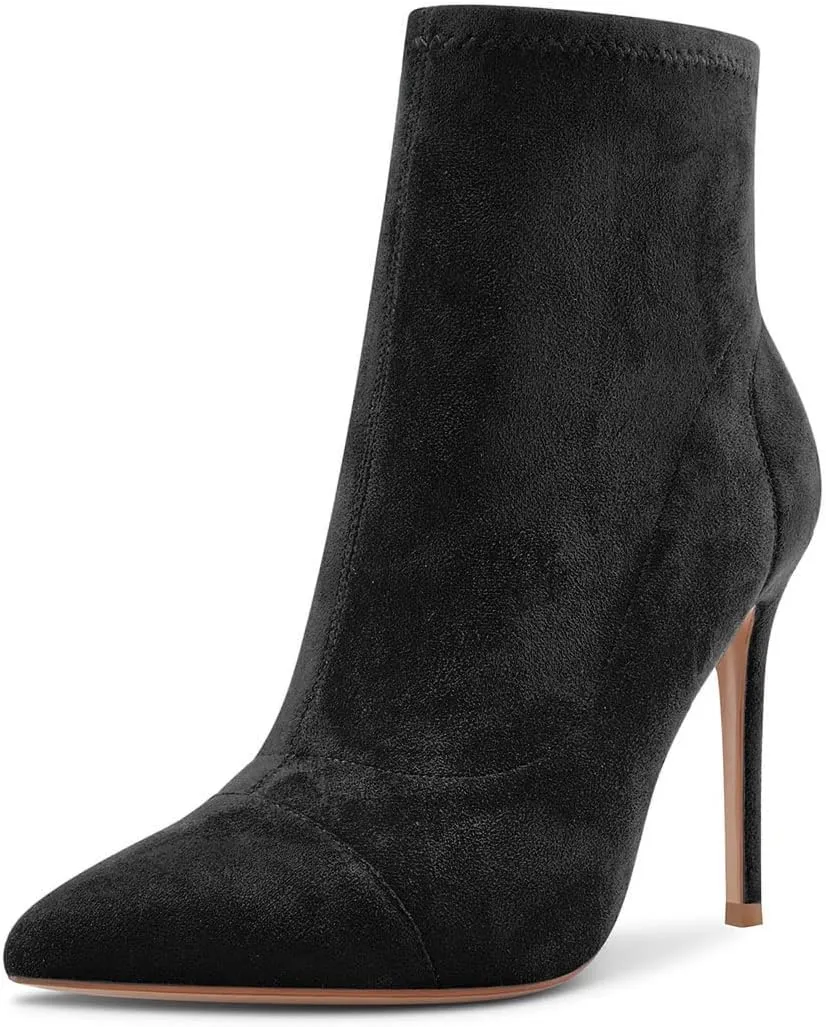 Saekcted Women High Heel Stiletto Pointed Toe Ankle Boots Short Bootie Slip-on Classic Dress Office Party Boots 3.9 Inches Heels