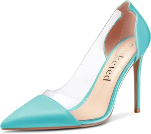 Saekcted Women Stiletto High Heel Clear Pointed Toe Pumps Sexy Cute Wedding Slip-on 3.9 Inches Heels Shoes