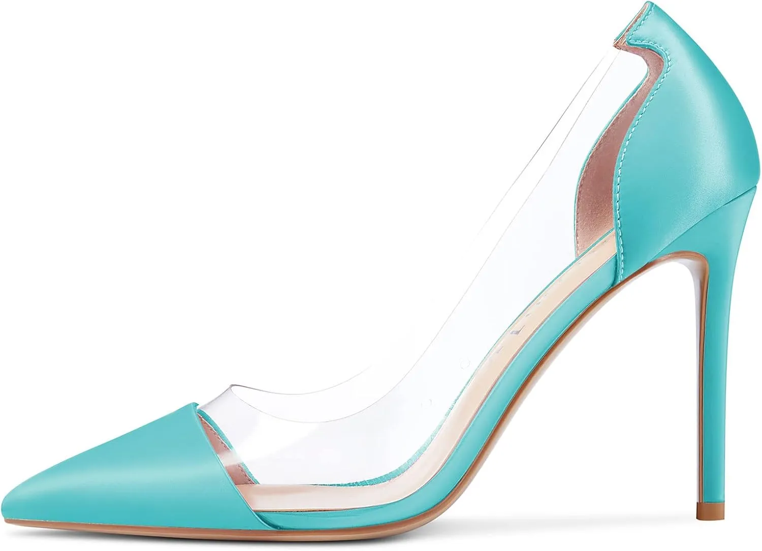 Saekcted Women Stiletto High Heel Clear Pointed Toe Pumps Sexy Cute Wedding Slip-on 3.9 Inches Heels Shoes