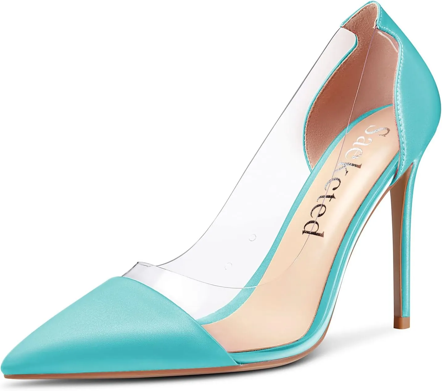 Saekcted Women Stiletto High Heel Clear Pointed Toe Pumps Sexy Cute Wedding Slip-on 3.9 Inches Heels Shoes