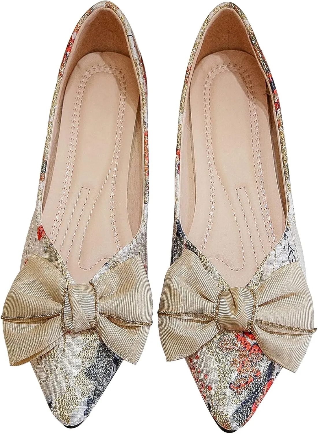 SAILING LU Bow-Knot Ballet Flats for Women Pointy Toe Sequins Dressy Shoes Womens Comfortable Slip on Loafers Light Weight