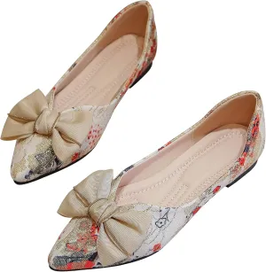 SAILING LU Bow-Knot Ballet Flats for Women Pointy Toe Sequins Dressy Shoes Womens Comfortable Slip on Loafers Light Weight