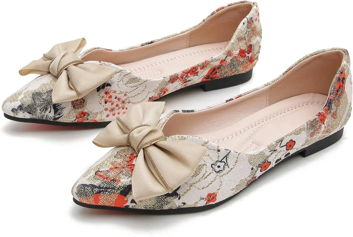 SAILING LU Bow-Knot Ballet Flats for Women Pointy Toe Sequins Dressy Shoes Womens Comfortable Slip on Loafers Light Weight