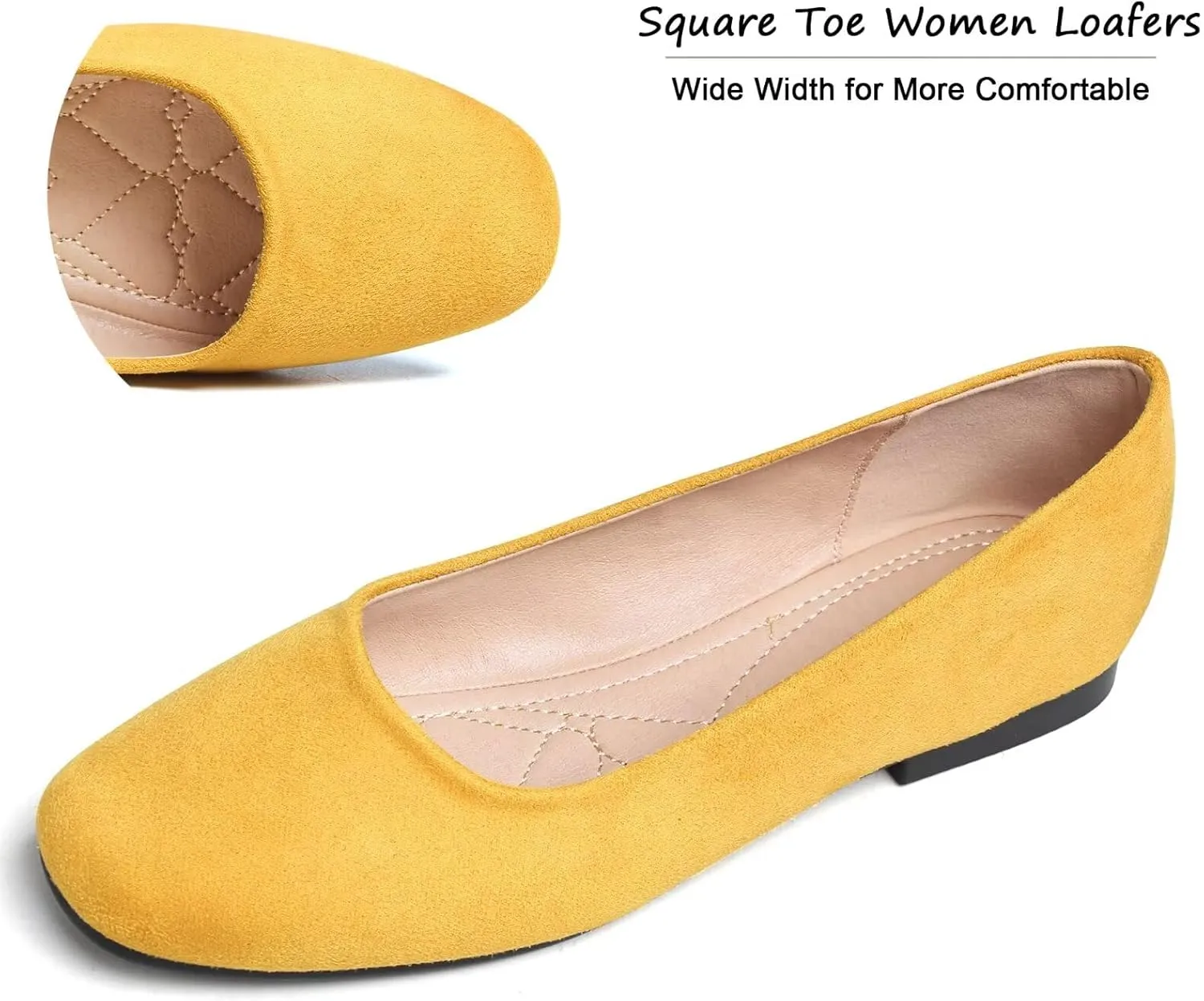 SAILING LU Flats for Women Comfortable Solid Color Soft Flats Square Toe Ballet Casual Work Shoes Dressy Slip-ons Loafers