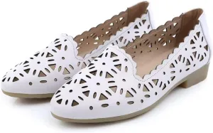SAILING LU Women's Floral Ballet Flats for Women Black Beige Slip On Flowers Hollow Out Round Toe Dress Shoes