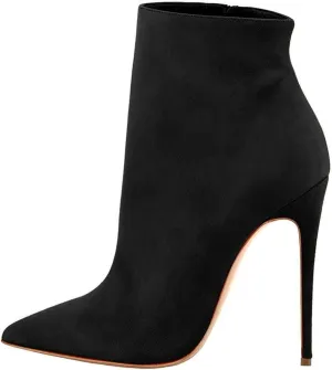 SAMMITOP Women's Pointed Toe Side Zip Ankle Boots Stiletto High Heel Winter Short Boots