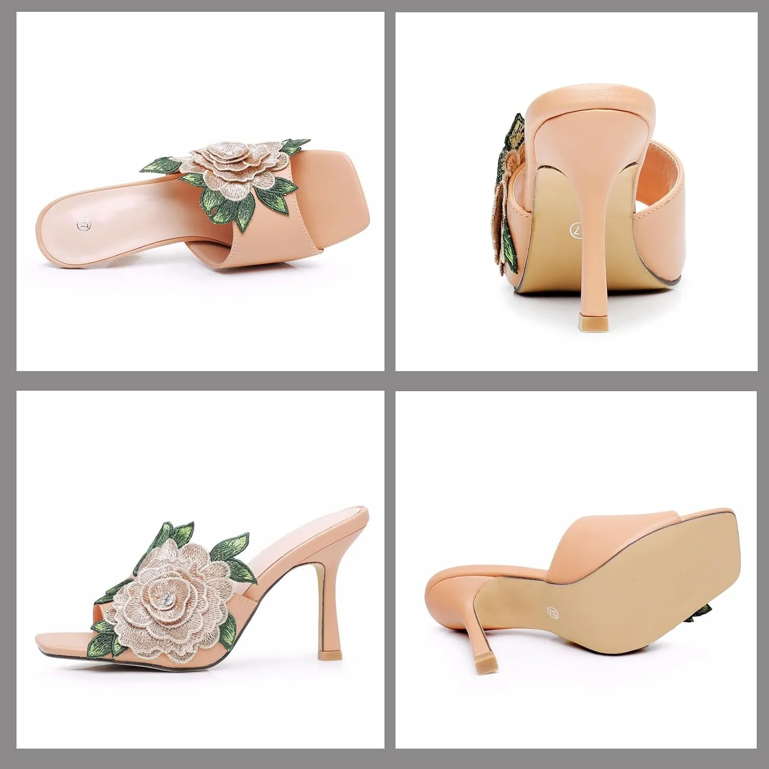 Sandals women square toe embroidered flowers high heels open toe shoes 9cm open toe sandals slippers high heels