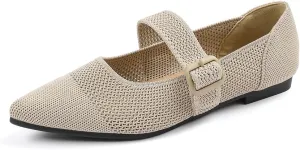 Semwiss Women's Mary Jane Flats Pointed Toe Ballet Flat with Adjustable Strap Design Breathable Mesh Dressy Casual Office Shoes