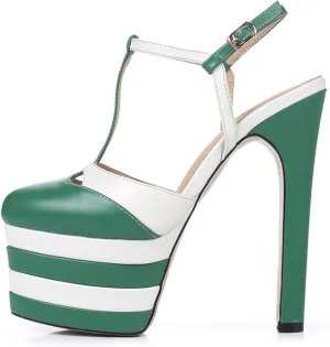 Sexy Women's Elegant Striped Sandals, Fashion Peep Toe T-tied Sweet High Heels for Party, Banquet And Catwalk