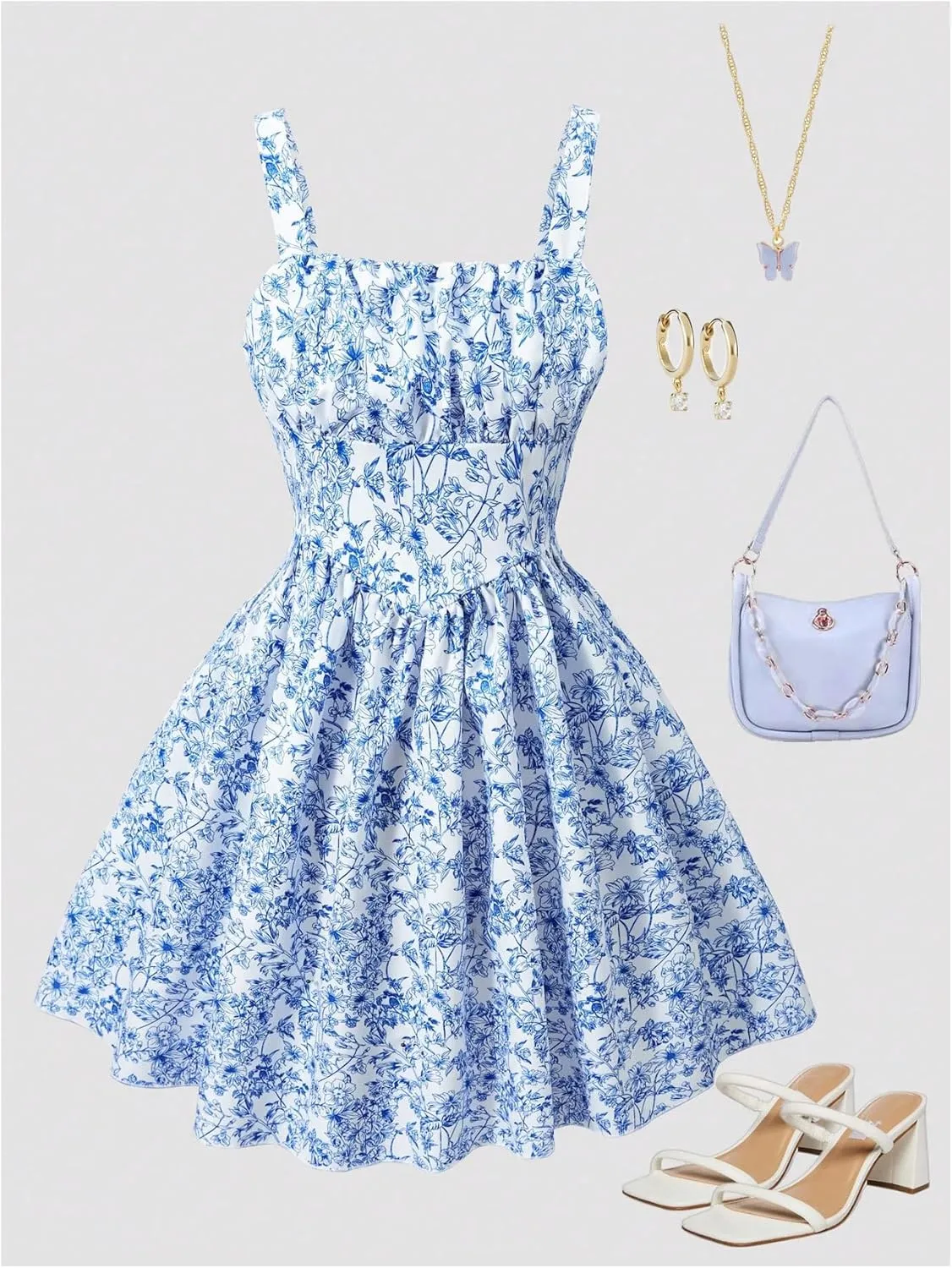 SHENHE Girl's Floral Print Sleeveless Summer Dress Ruched A Line Flowy Boho Sundress