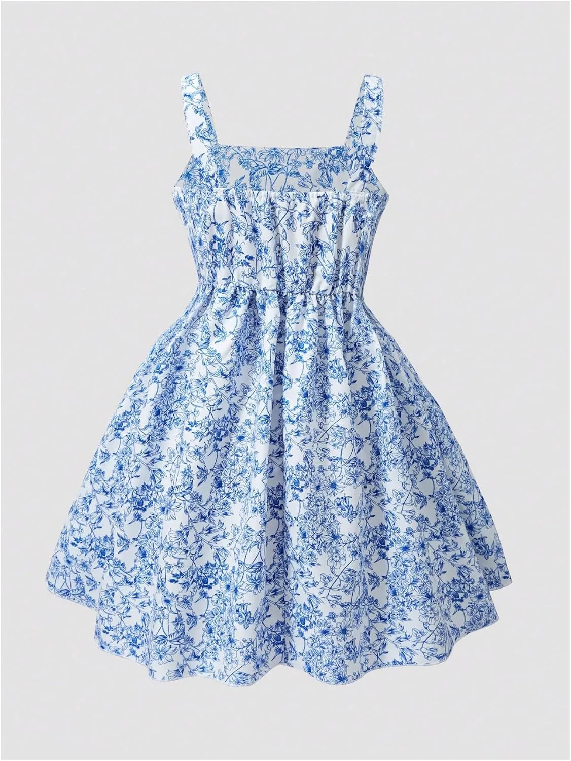 SHENHE Girl's Floral Print Sleeveless Summer Dress Ruched A Line Flowy Boho Sundress