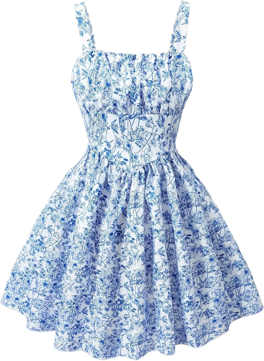SHENHE Girl's Floral Print Sleeveless Summer Dress Ruched A Line Flowy Boho Sundress