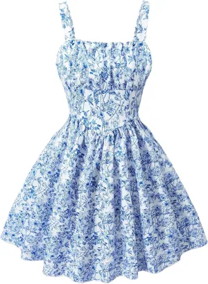 SHENHE Girl's Floral Print Sleeveless Summer Dress Ruched A Line Flowy Boho Sundress
