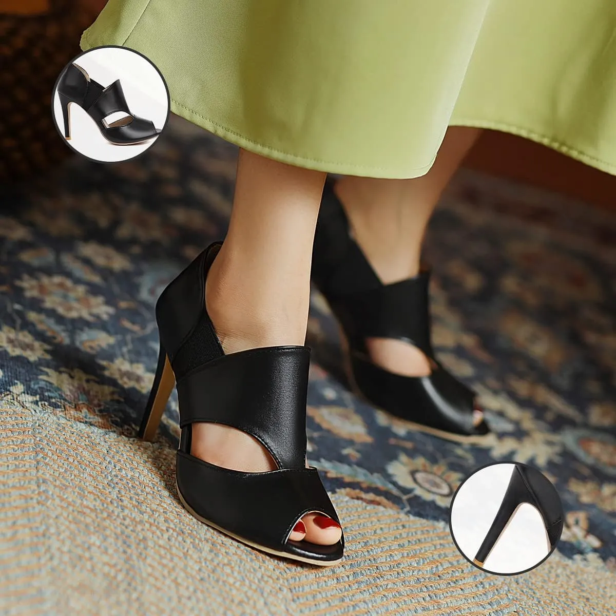 SHODENSE Women High Stiletto Heel Sandal Booties Cut Out Open Toe Summer Booties Sexy 3 Inch Thin High Heels Ankle Booties Peep Toe Side Cut Sandal Heels Elastic Band Retro Chic Party Wedding 4-15 M US