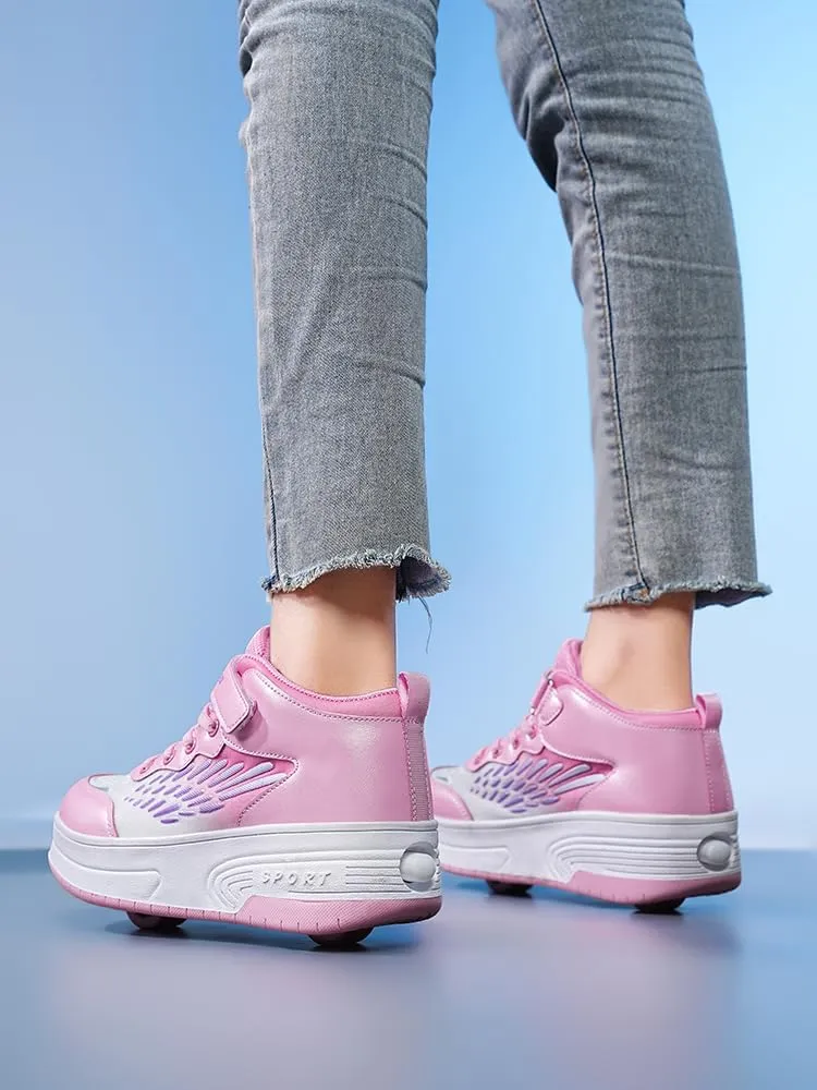 Shoes with Wheel for Kids - Roller Skate Retractable Wheels Fashion Sneakers Wheeled for Christmas Halloween Beginners