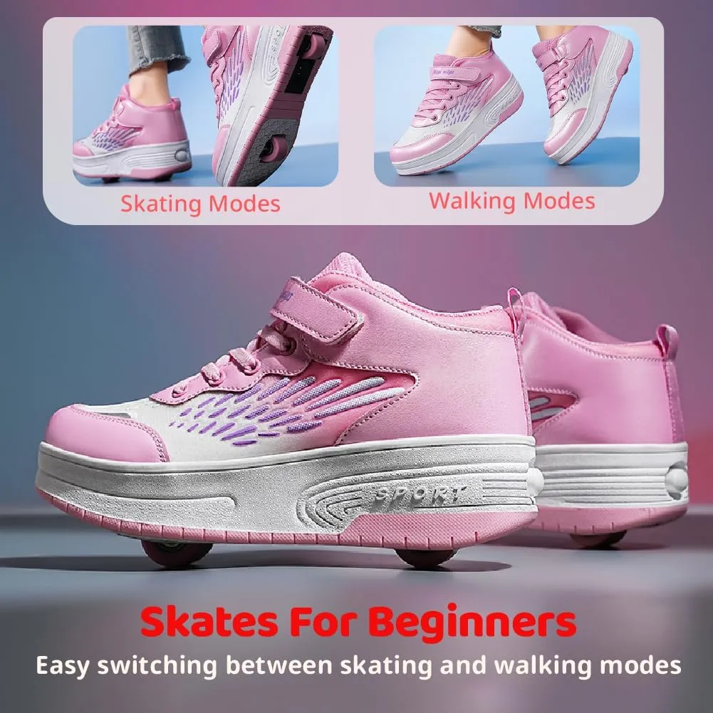 Shoes with Wheel for Kids - Roller Skate Retractable Wheels Fashion Sneakers Wheeled for Christmas Halloween Beginners