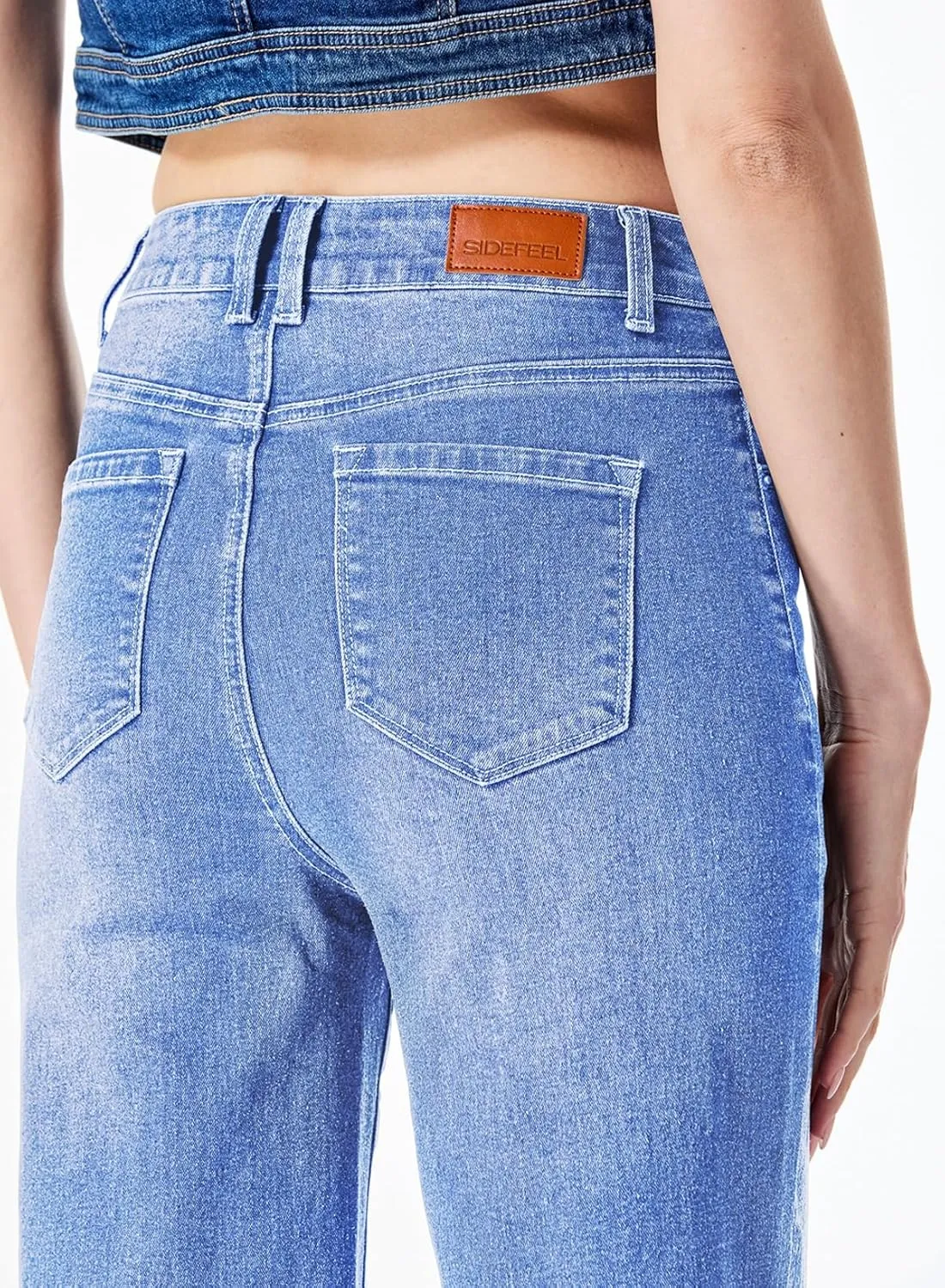 Sidefeel Women's Wide Leg Jeans Casual High Waisted Straight Zimbaplatinum Denim Pants with Pockets