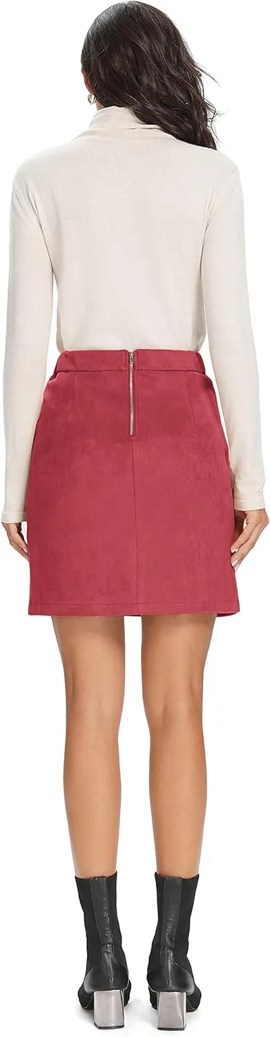 Simplee Women's High Waist Faux Suede Mini Bodycon Skirt