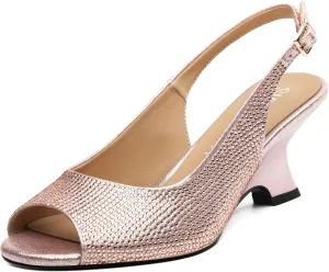 SKYSTERRY Women's Peep Toe Slingback Kitten Wedge Heel Sandals Low Heel Comfortable Sexy Dress Pumps Shoes for Wedding Party Evening 2.4 Inch