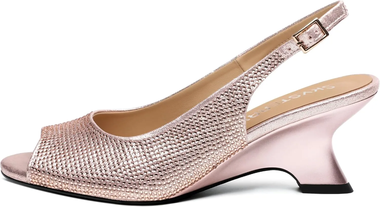 SKYSTERRY Women's Peep Toe Slingback Kitten Wedge Heel Sandals Low Heel Comfortable Sexy Dress Pumps Shoes for Wedding Party Evening 2.4 Inch