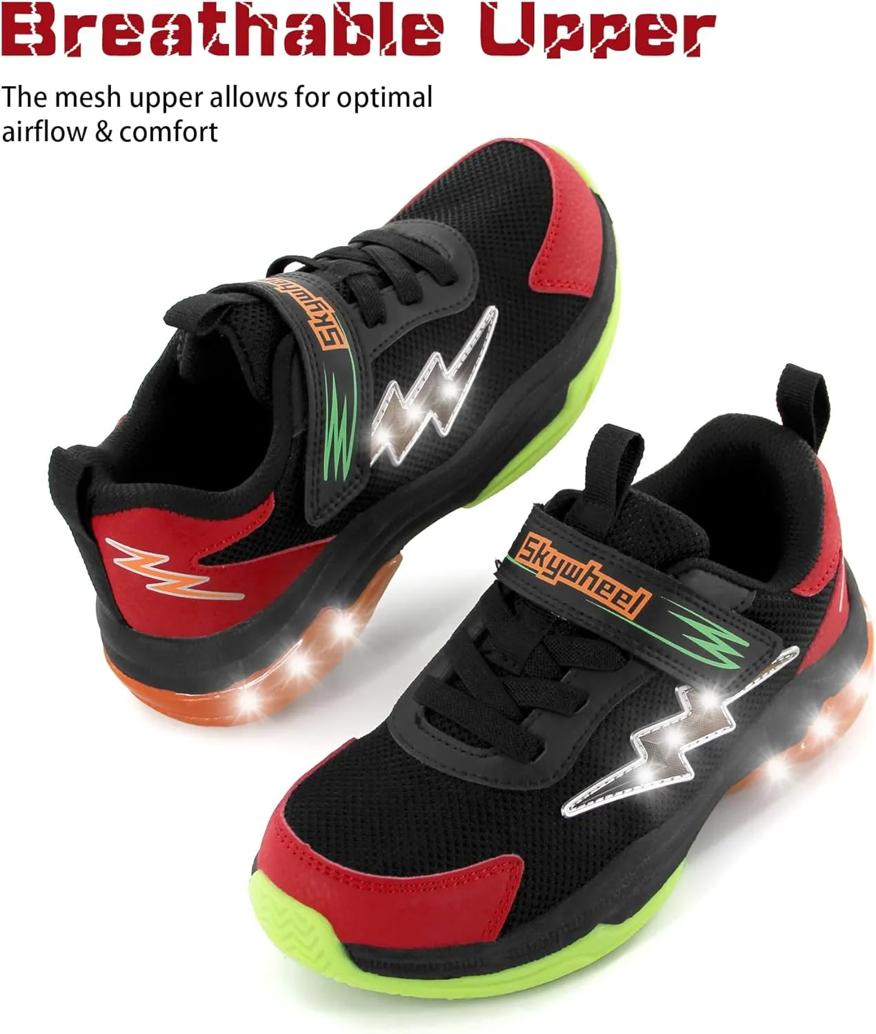 SKYWHEEL Kids Sneakers for Boys Light Up Shoes with Switch Tennis Running Athletic Shoes Toddler Size 10 to Big Kids Size 5