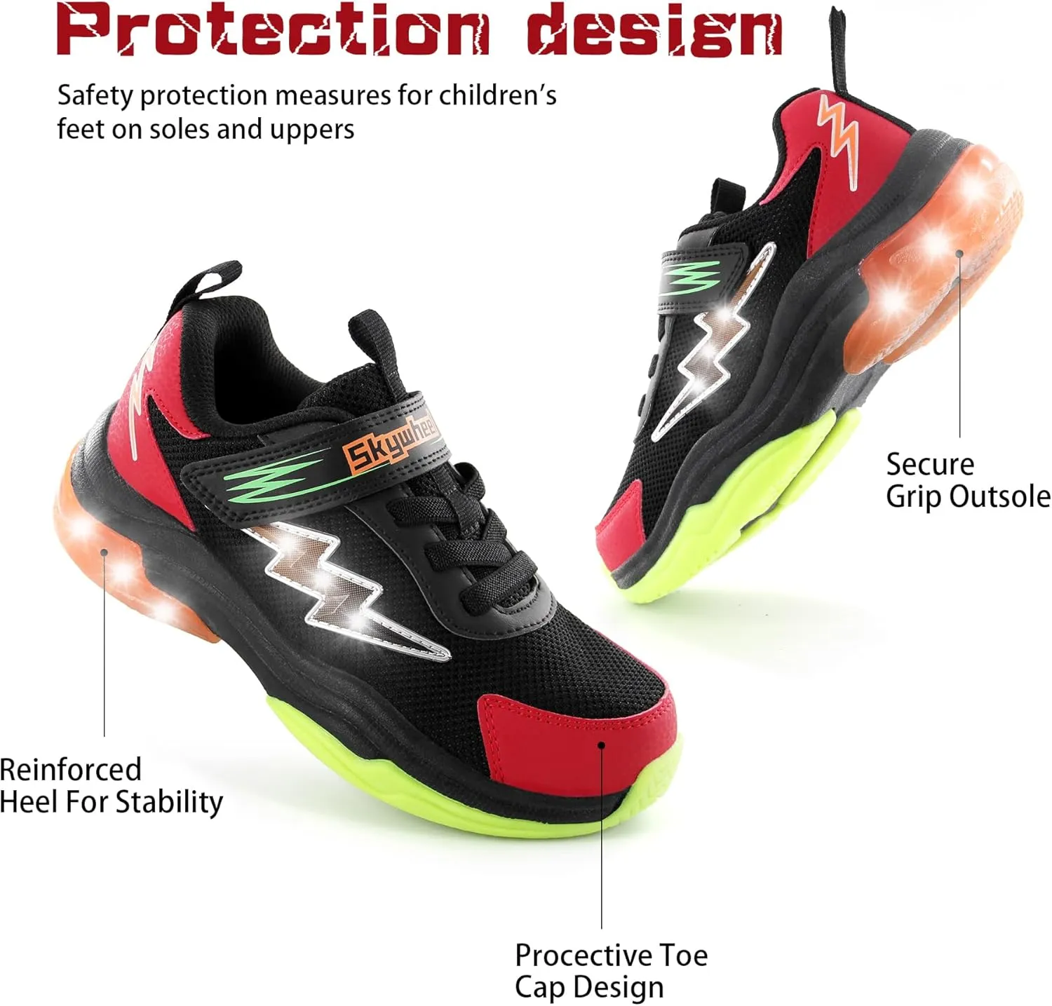 SKYWHEEL Kids Sneakers for Boys Light Up Shoes with Switch Tennis Running Athletic Shoes Toddler Size 10 to Big Kids Size 5