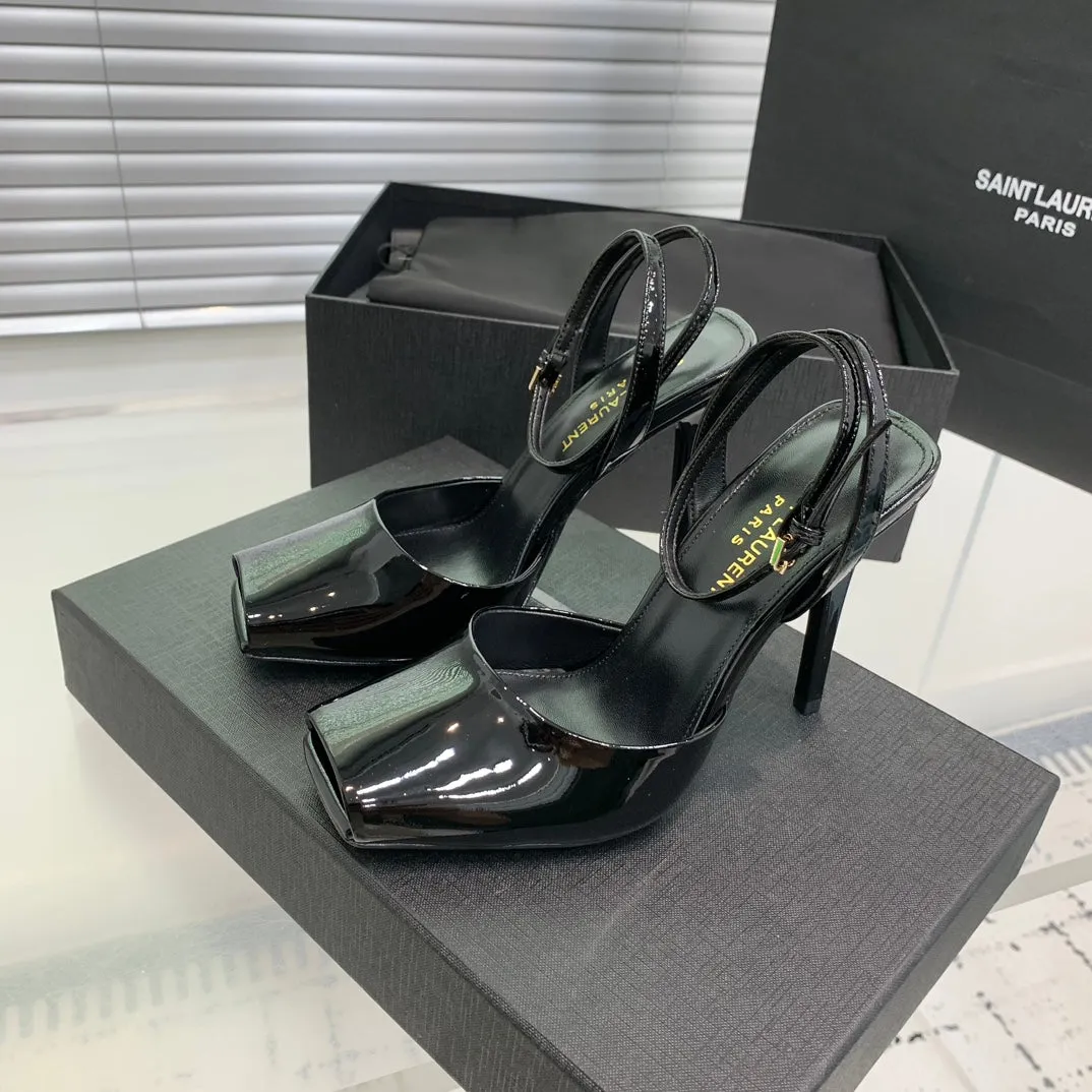 SL FISH MOUTH SANDAL PUMP BLACK POLISHED CALFSKIN