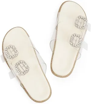 Slide Sandals for Women Rhinestone Flat Platform Sandals Soft Footbed Comfortable Walking Girls Ladies Summer Sandals