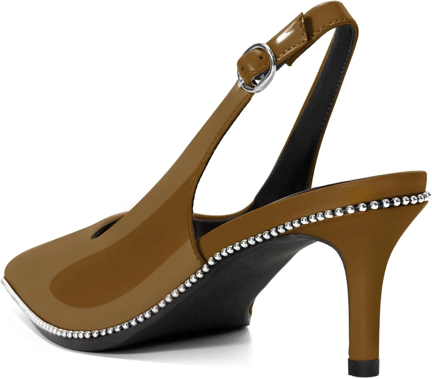Sling Back Heels Women Sliver Beaded Kitten Pumps Closed Pointy Toe Mid Stiletto Heels Wedding Party Casual Dress Shoes Elegant 2.5 Inch Sandals