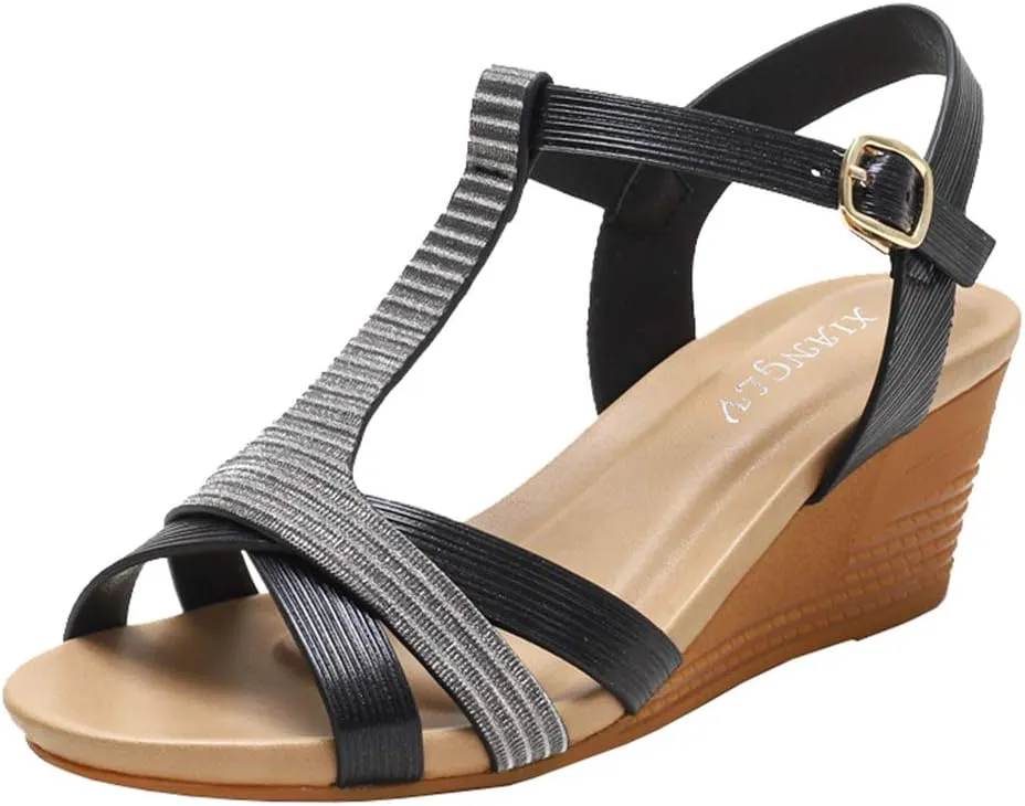 SO SIMPOK Women Casual Roman Wedge Sandals Comfort Summer Walking Slingback Shoes