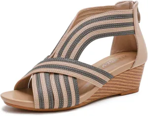 SO SIMPOK Women Casual Walking Comfortable Wedge Sandals Retro Summer Beach Soft Sandals