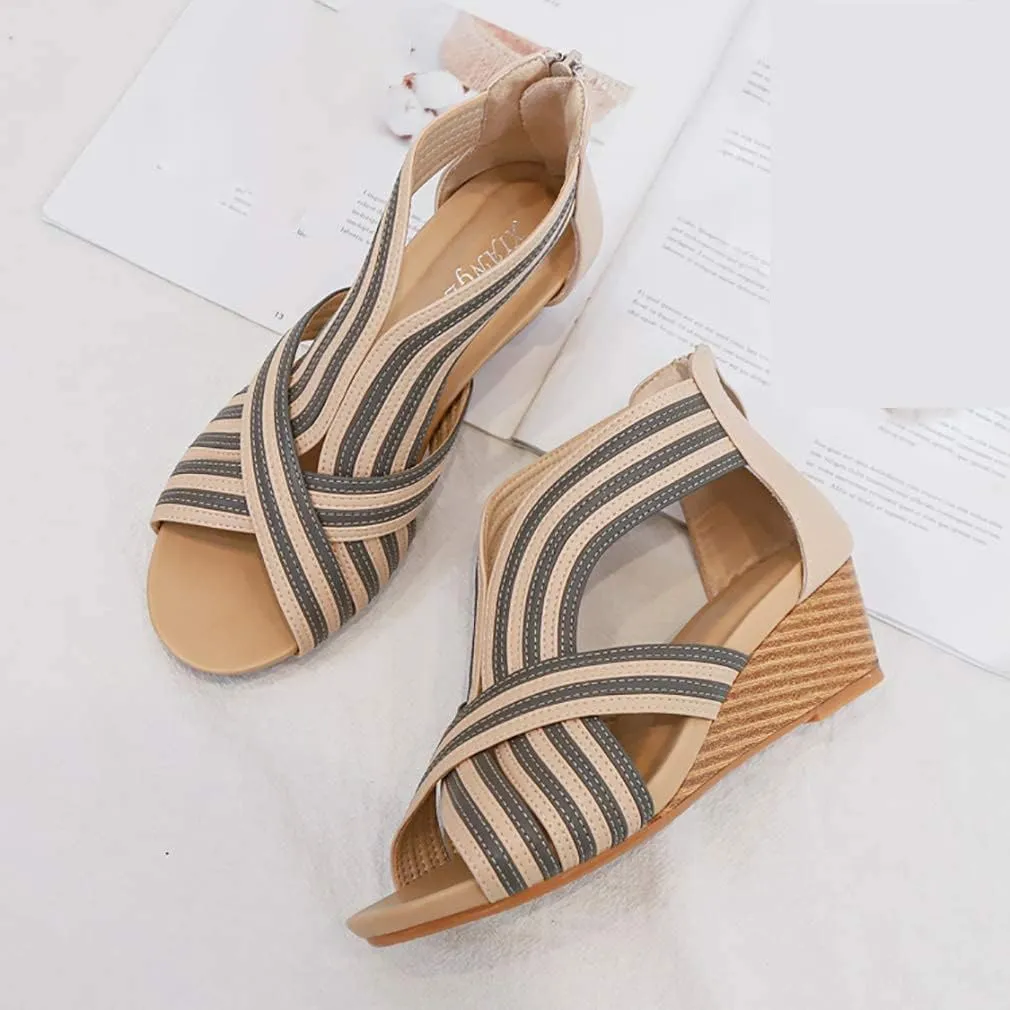 SO SIMPOK Women Casual Walking Comfortable Wedge Sandals Retro Summer Beach Soft Sandals