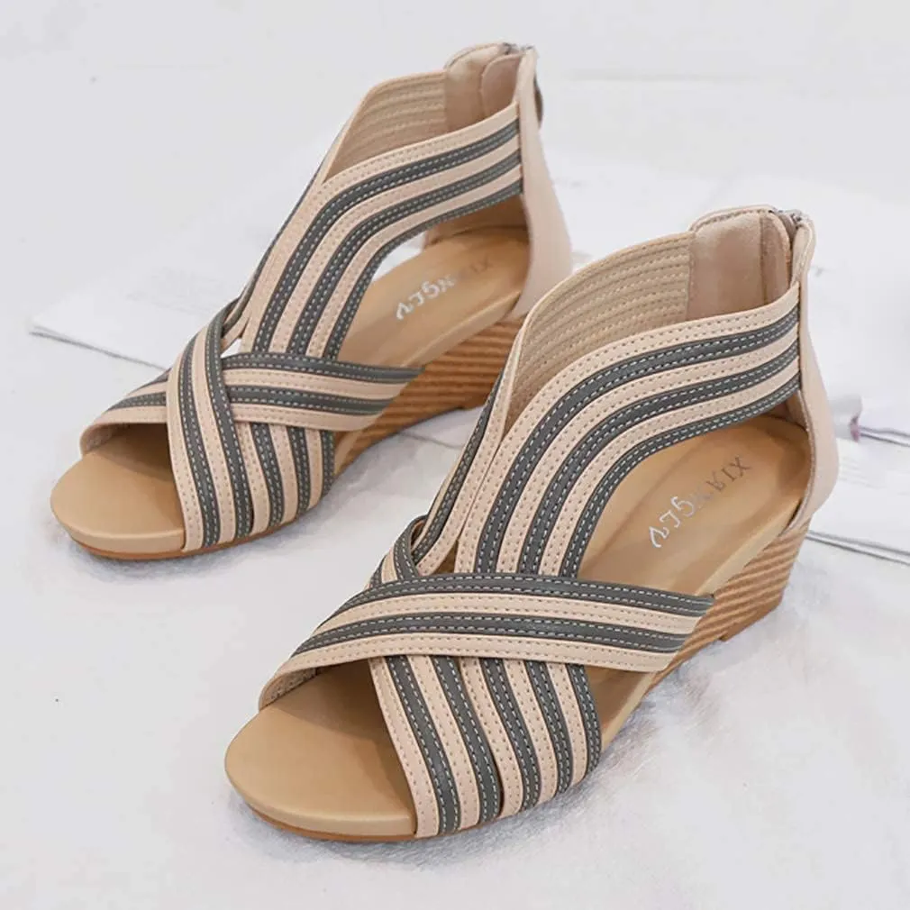 SO SIMPOK Women Casual Walking Comfortable Wedge Sandals Retro Summer Beach Soft Sandals