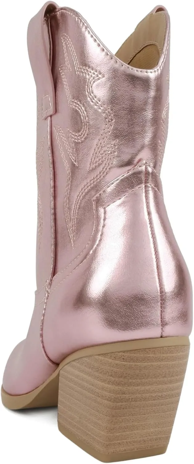 Soda “BLAZING” ~ Women Western Bootie Pointe Toe with Low Heel (Wide Fit Available)