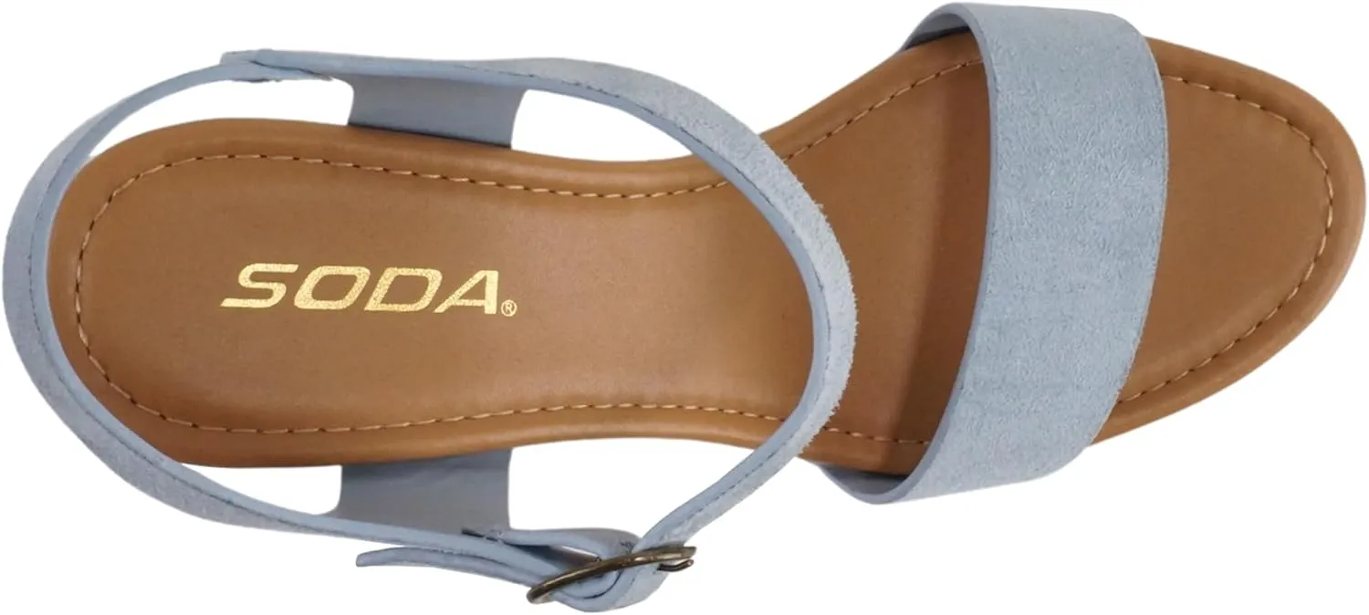Soda CHIVAS ~ Women's Bold Buckles Studded Wedge Sandal