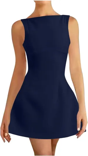 Square Neck A Line Dress for Women Sleeveless Fit and Flare Casual Summer Party Elegant Prom