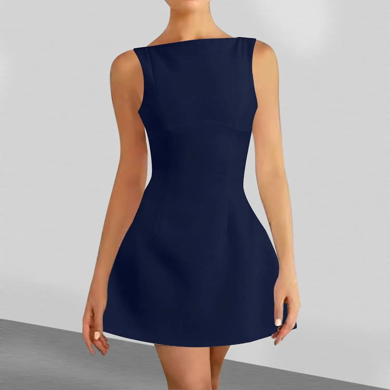 Square Neck A Line Dress for Women Sleeveless Fit and Flare Casual Summer Party Elegant Prom